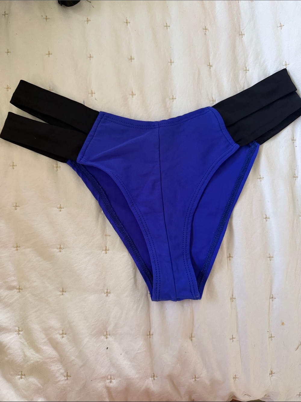 Montce Cobalt Blue High-Cut Bikini Bottoms with Black Straps